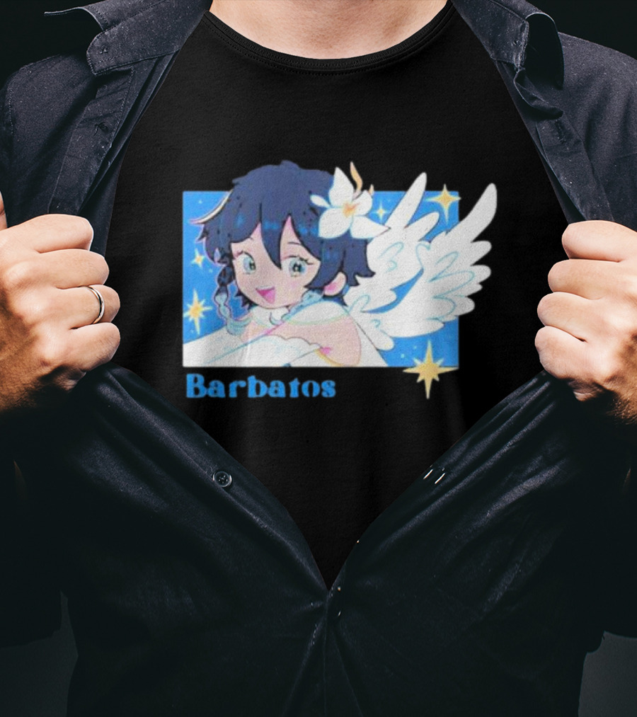Genshin Impact Barbatos Angelic Blue Winged Character With Stars T-Shirt