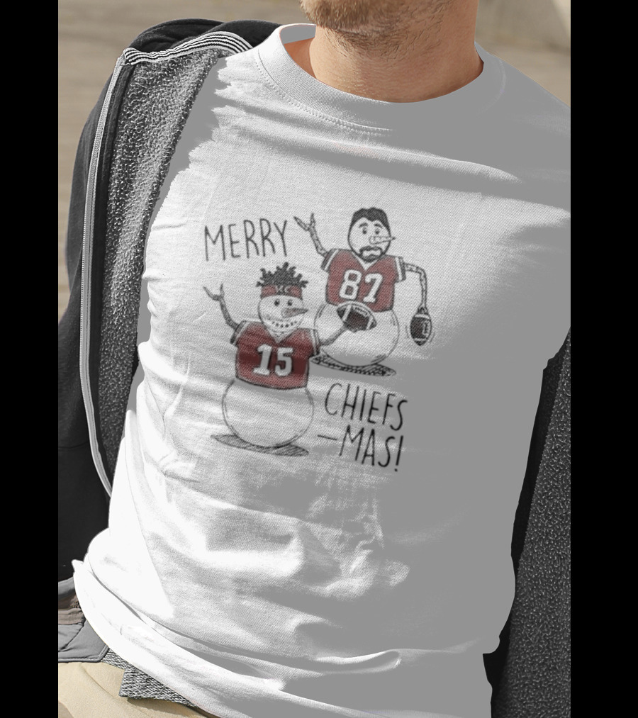 Kansas City Chiefs Snowman Player Merry Chiefsmas 15 87 T-Shirt