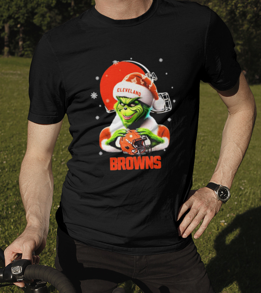 Santa Grinch Love Cleveland Browns Merry Christmas T-Shirt
