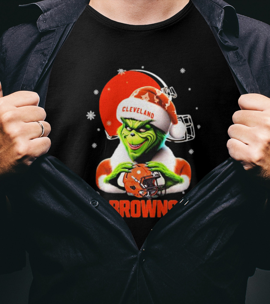 Santa Grinch Love Cleveland Browns Merry Christmas T-Shirt