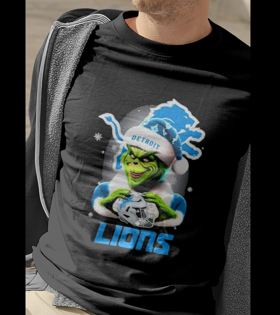 Detroit Lions Grinch Christmas Santa Snowflakes T-Shirt