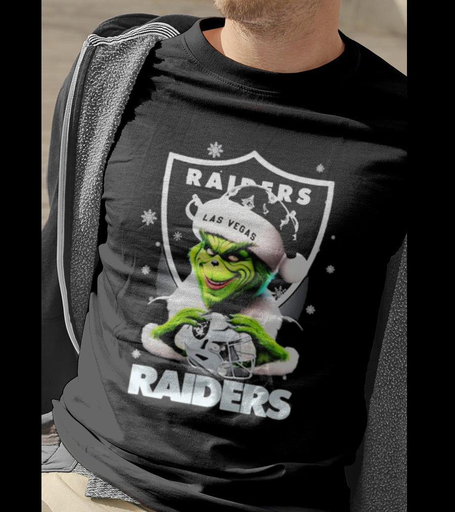 Las Vegas Raiders Grinch Santa Merry Christmas Snowflakes T-Shirt