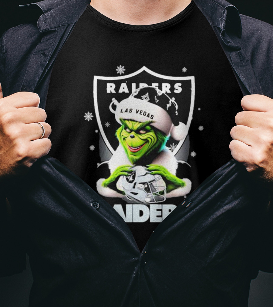 Las Vegas Raiders Grinch Santa Merry Christmas Snowflakes T-Shirt