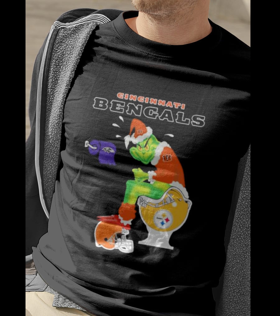 Cincinnati Bengals Grinch Steelers Ravens Toilet Christmas Santa T-Shirt