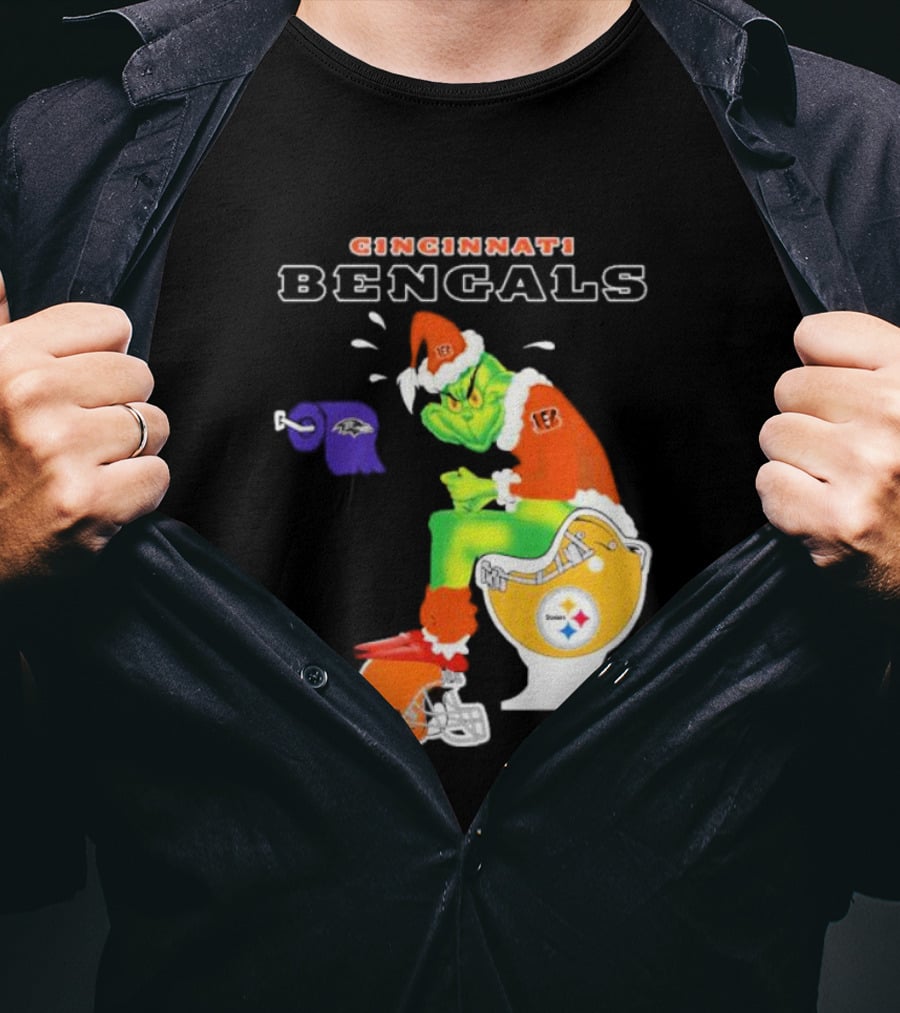 Cincinnati Bengals Grinch Steelers Ravens Toilet Christmas Santa T-Shirt