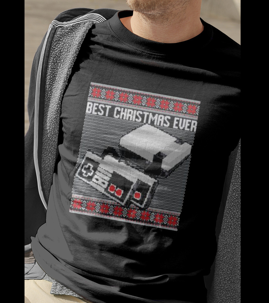 Best Christmas Ever Ugly Sweater NES Controller Retro Console T-Shirt