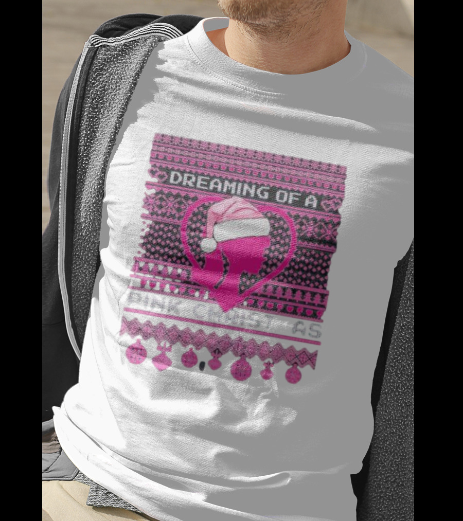 Dreaming Of A Pink Christmas Ugly Silhouette Santa Hat Ornaments T-Shirt