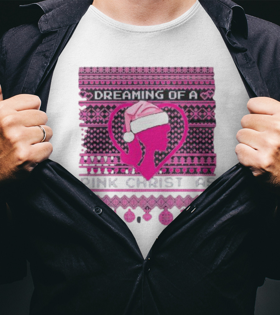 Dreaming Of A Pink Christmas Ugly Silhouette Santa Hat Ornaments T-Shirt