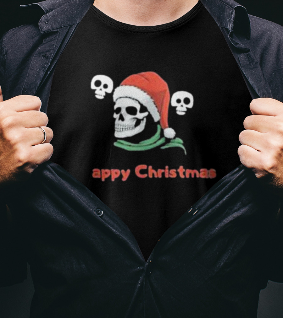 Happy Christmas Skull Santa Hat T-Shirt