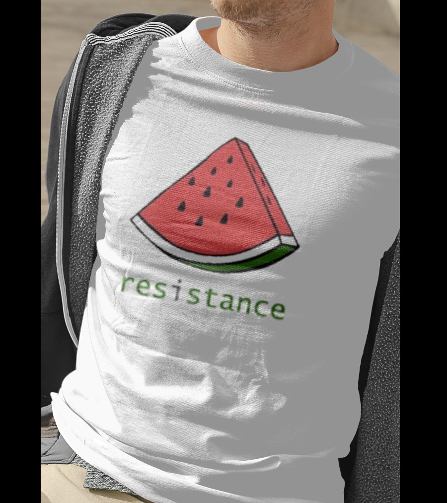 Maura Finkelstein Watermelon Resistance Slice With Green Resistance Text T-Shirt
