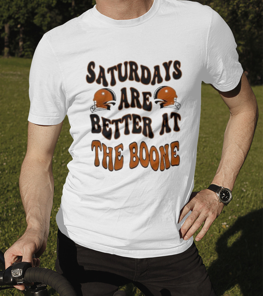Oklahoma State Cowboys Saturdays Are Better At The Boone With Football Helmets T-Shirt