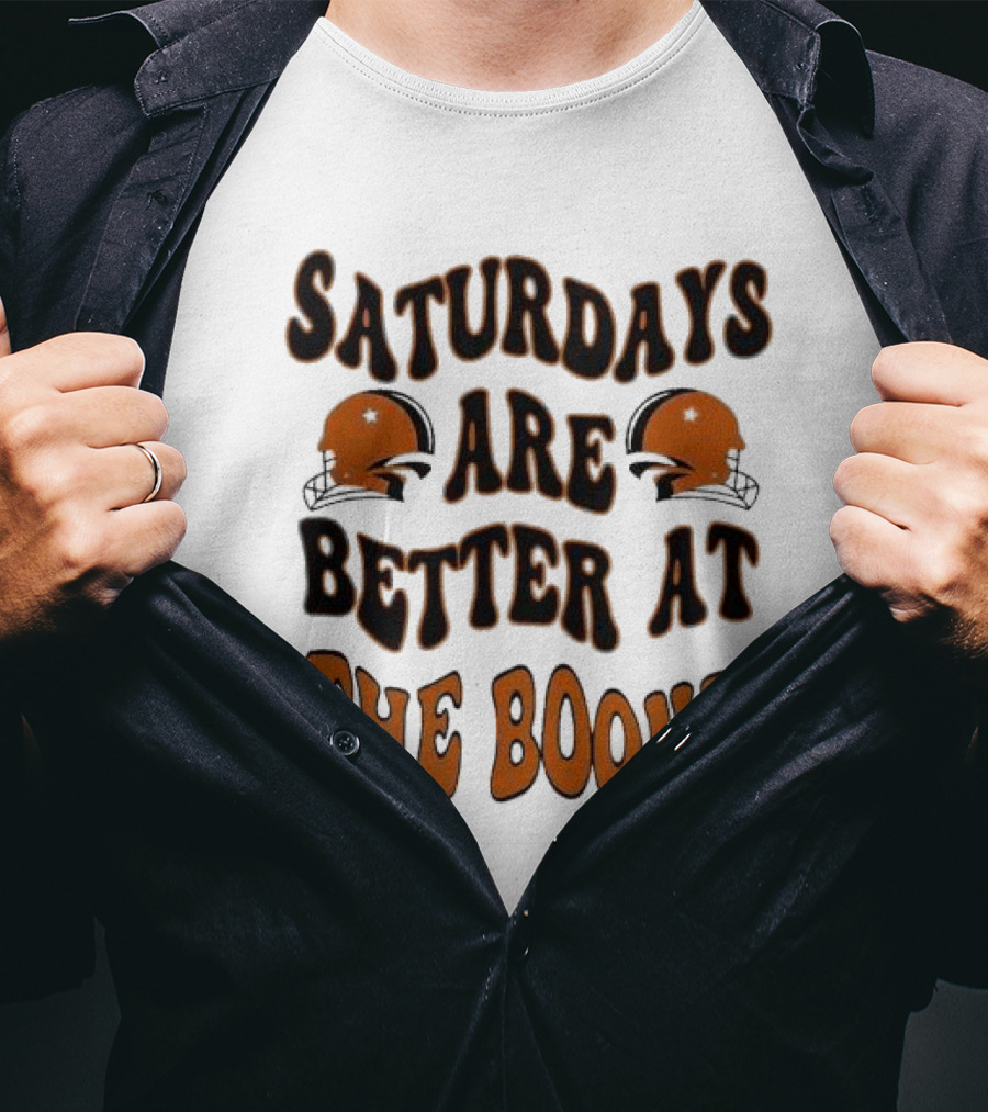 Oklahoma State Cowboys Saturdays Are Better At The Boone With Football Helmets T-Shirt