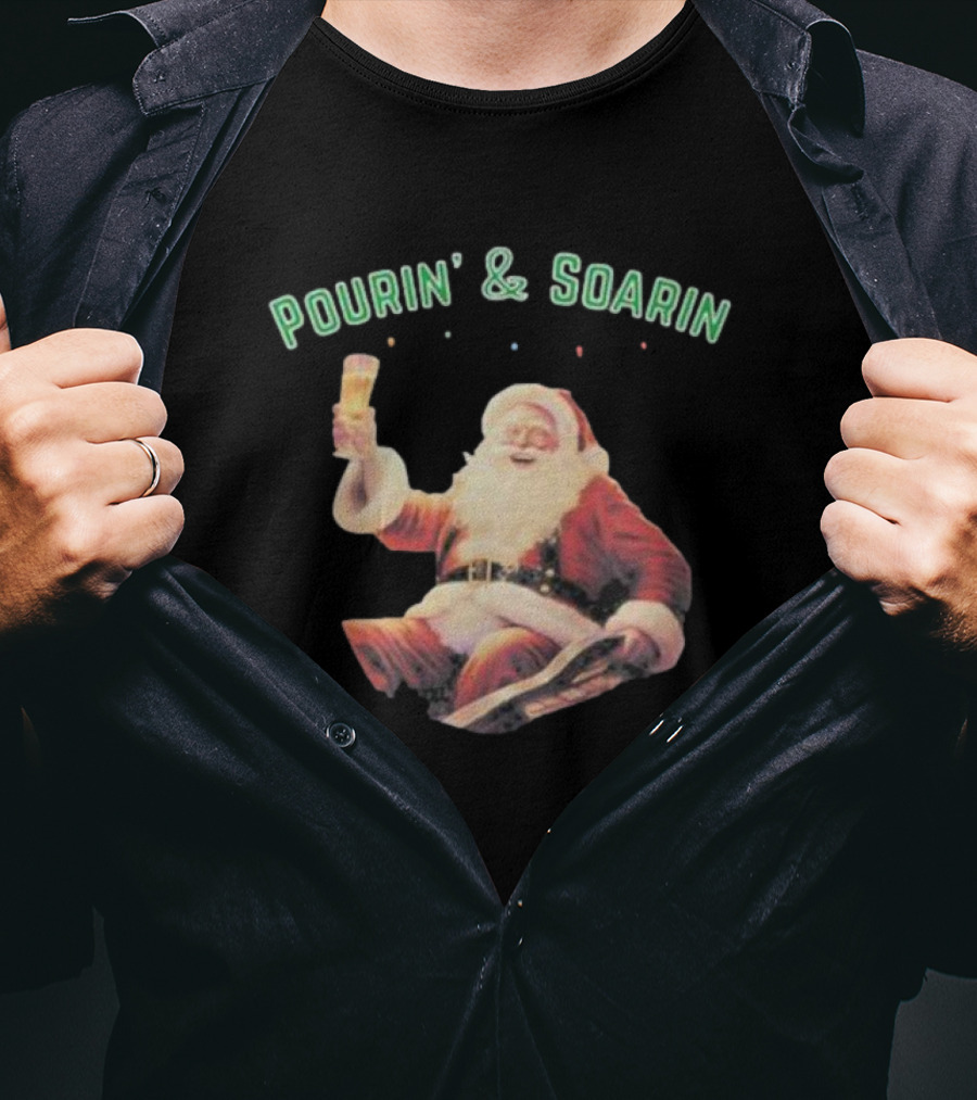 Pourin' And Soarin' Santa Cheers With Beer T-Shirt