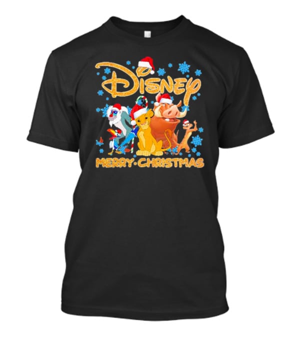 Disney Merry Christmas The Lion King Characters Santa Hats Snowflakes T-Shirt