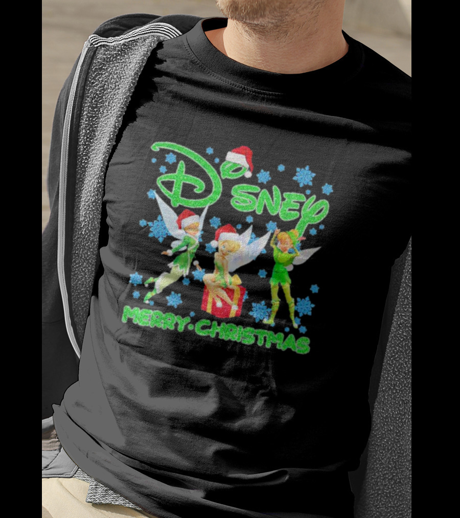 Disney Tinker Bell Santa Merry Christmas Snowflakes T-Shirt