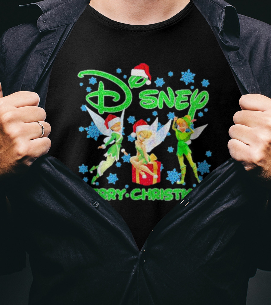 Disney Tinker Bell Santa Merry Christmas Snowflakes T-Shirt