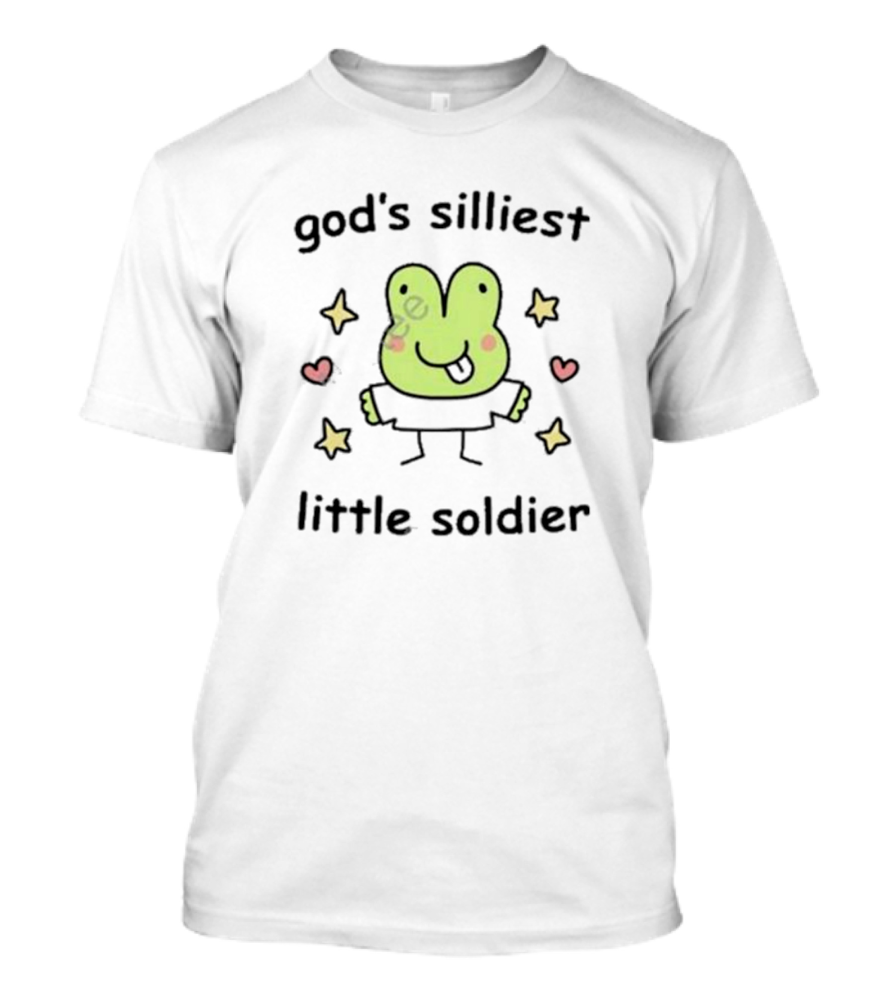 God's Silliest Little Soldier Cute Cartoon Frog With Stars And Hearts T-Shirt