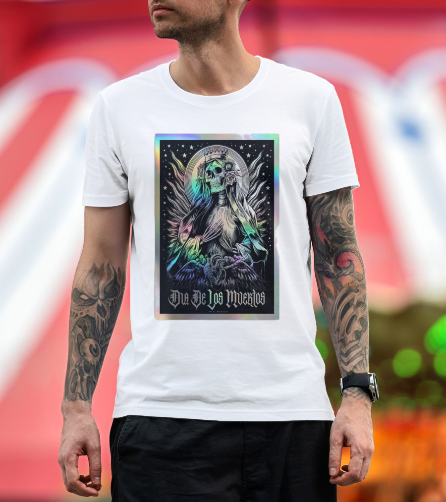 Dia De Los Muertos Skull Lady with Crown and Winged Aura T-Shirt