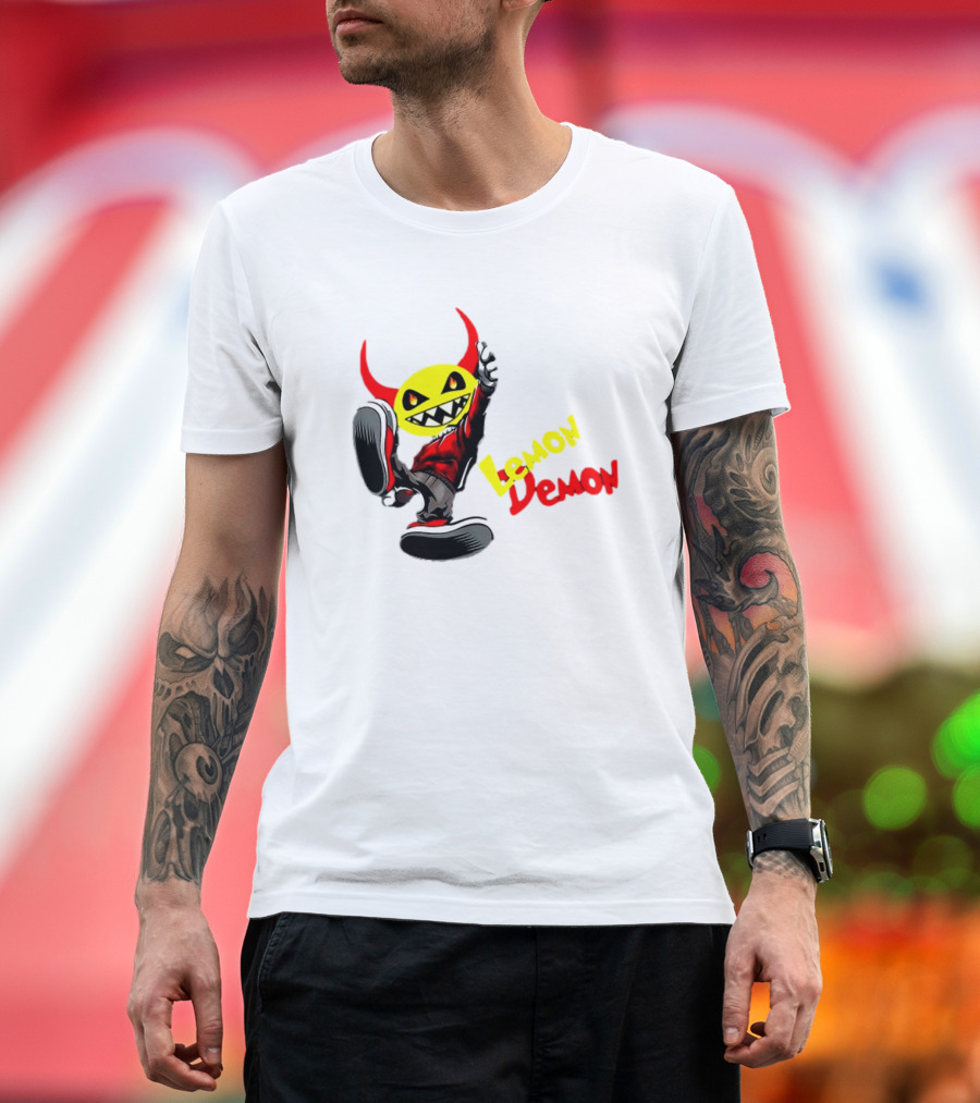 Lemon Demon Hip Hop Character in Sneakers with Red Devil Horns T-Shirt