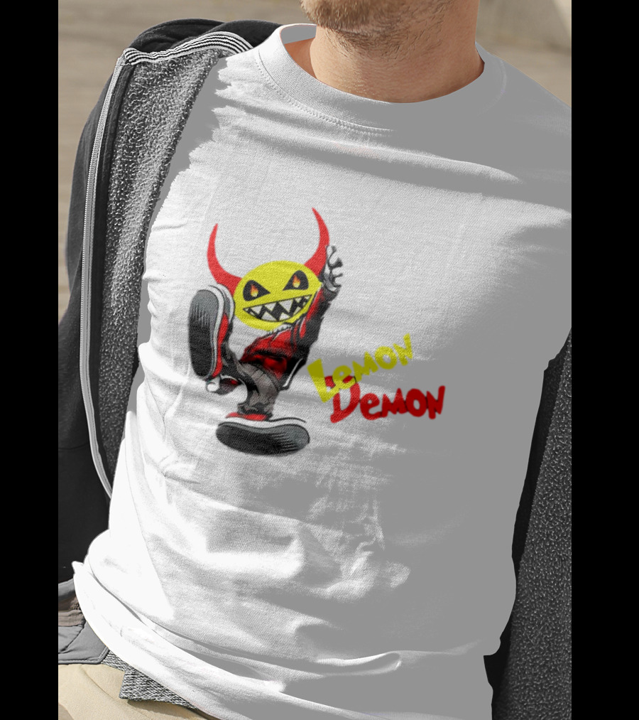 Lemon Demon Hip Hop Character In Sneakers With Red Devil Horns T-Shirt