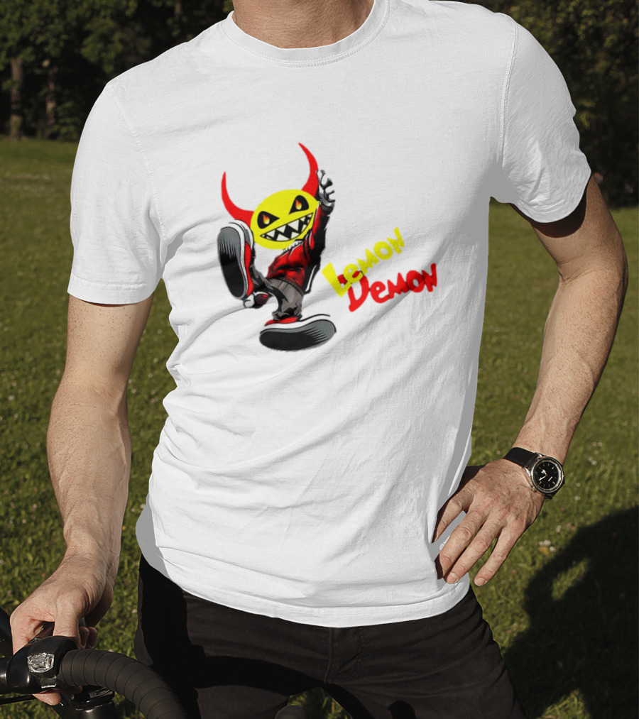 Lemon Demon Hip Hop Character In Sneakers With Red Devil Horns T-Shirt