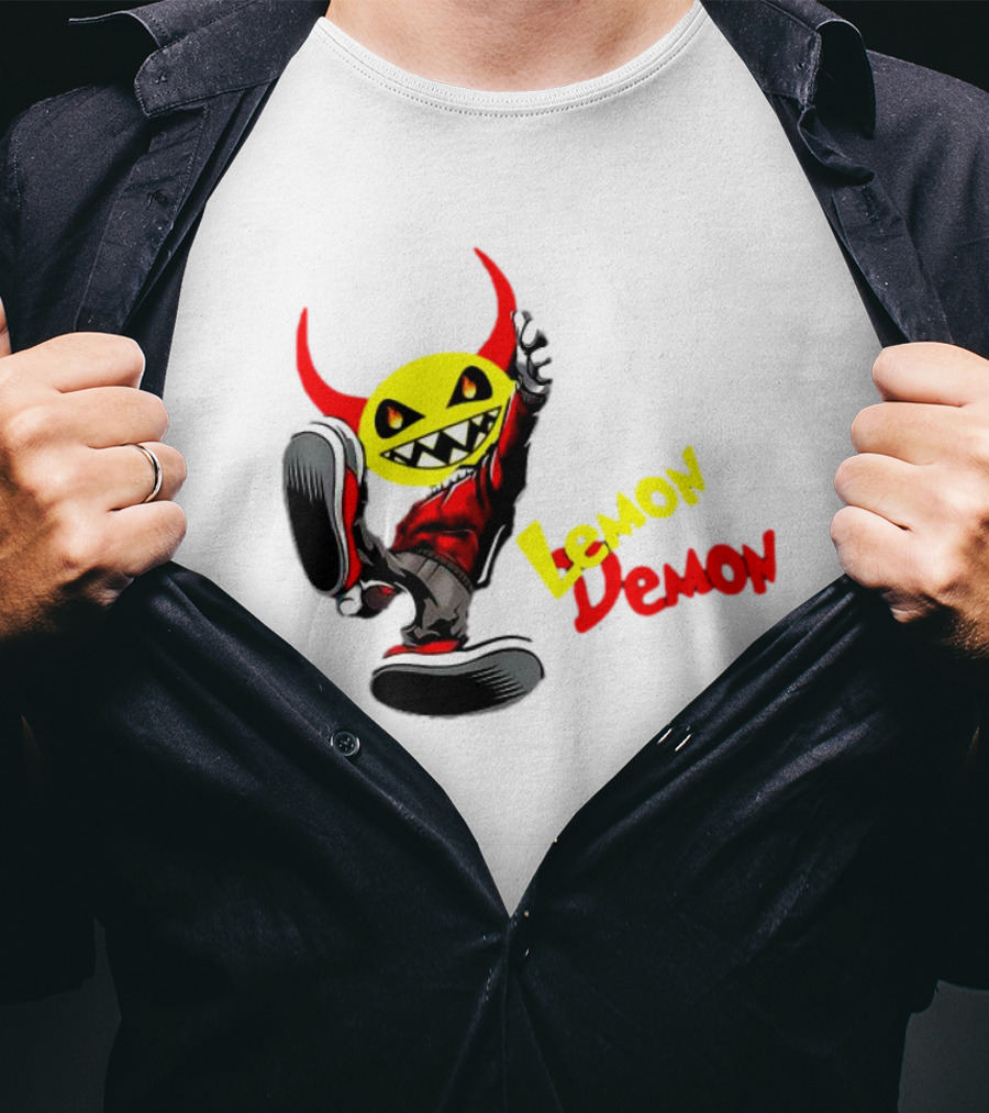 Lemon Demon Hip Hop Character In Sneakers With Red Devil Horns T-Shirt