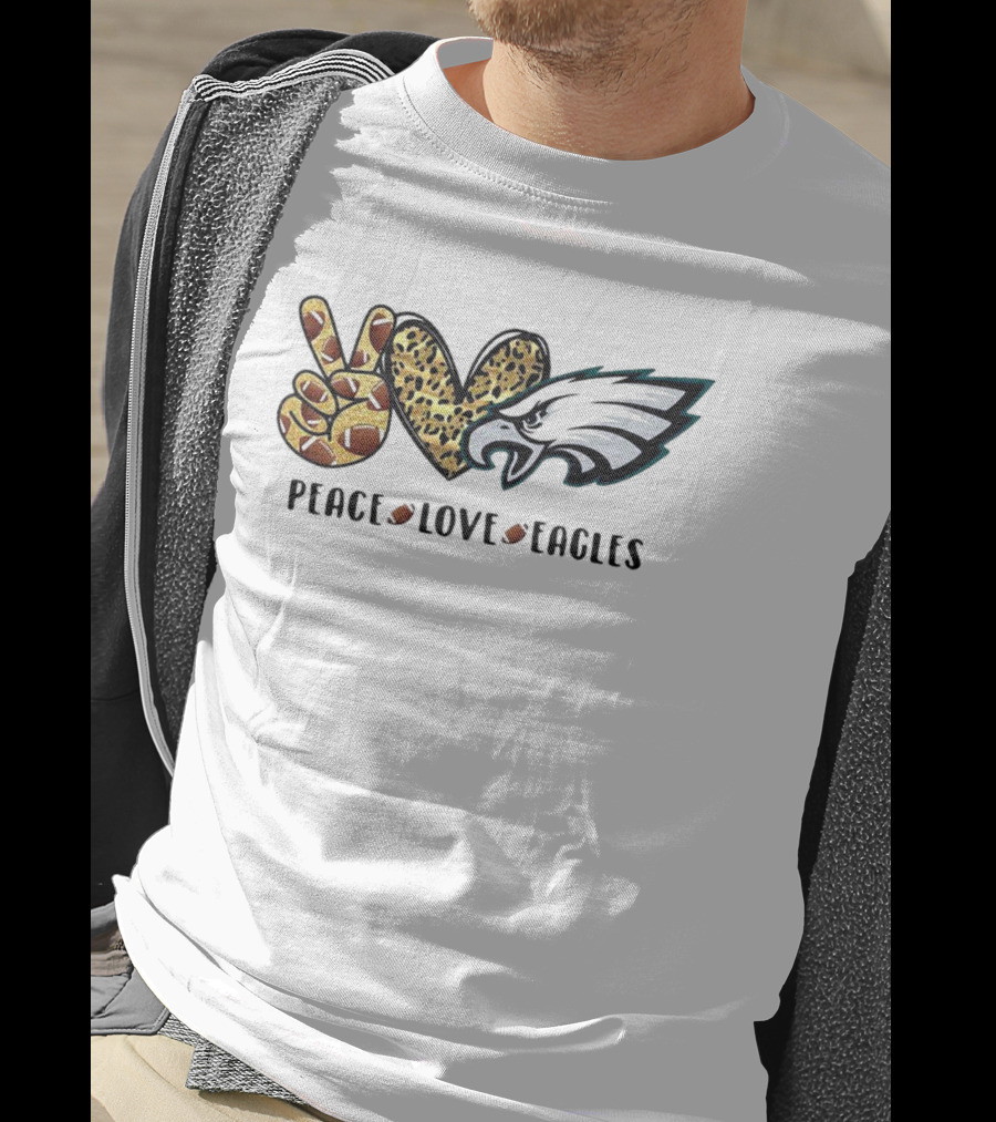 Peace Love Eagles Football Leopard Print T-Shirt