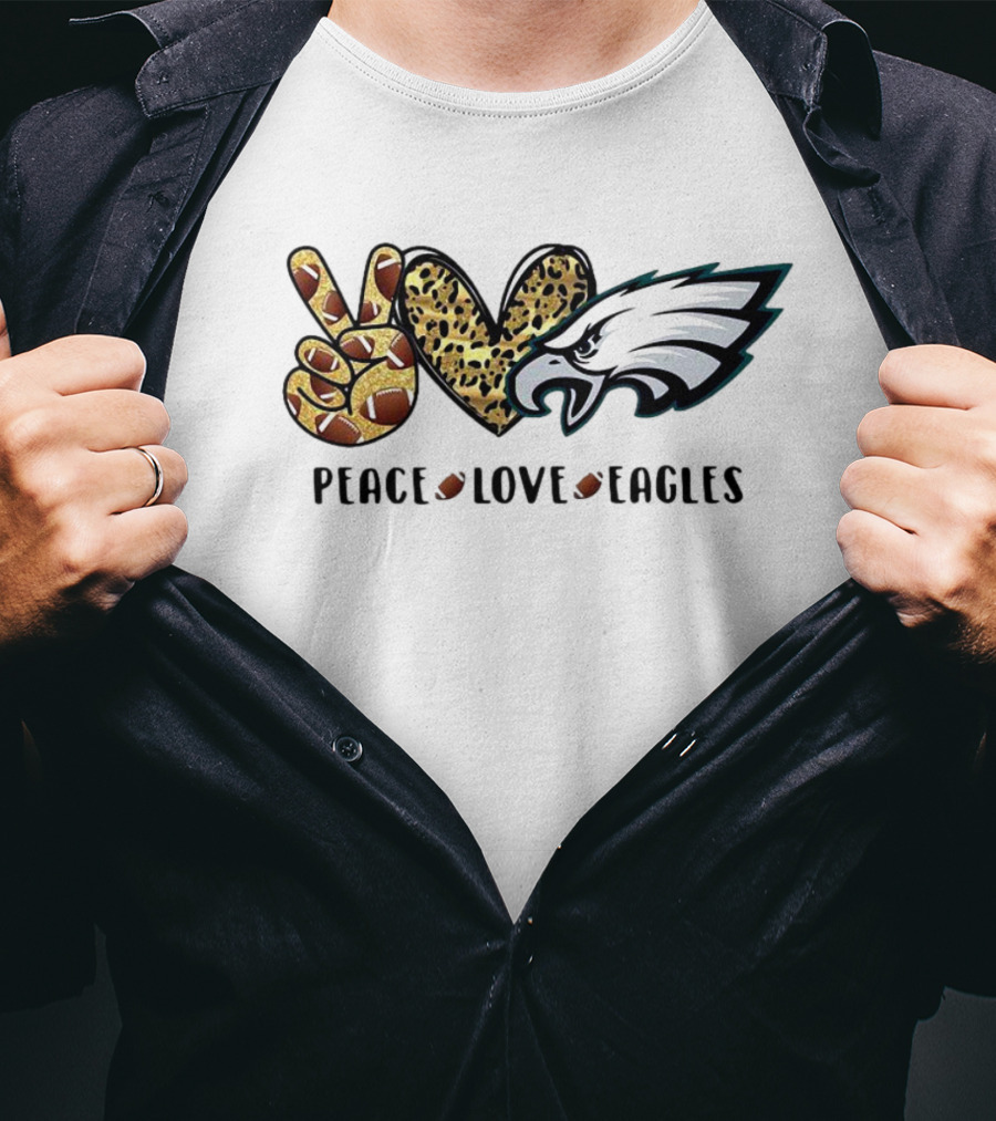 Peace Love Eagles Football Leopard Print T-Shirt