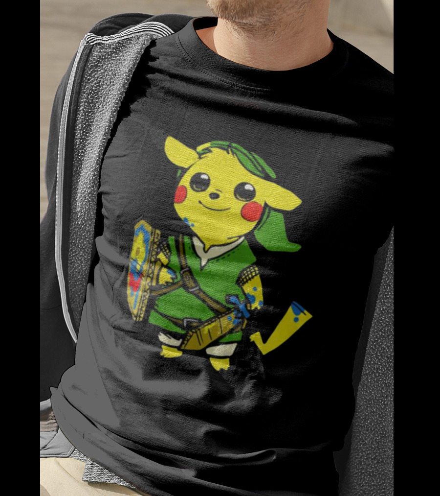 Pikachu In Link's Costume With Hylian Shield From The Legend Of Zelda T-Shirt