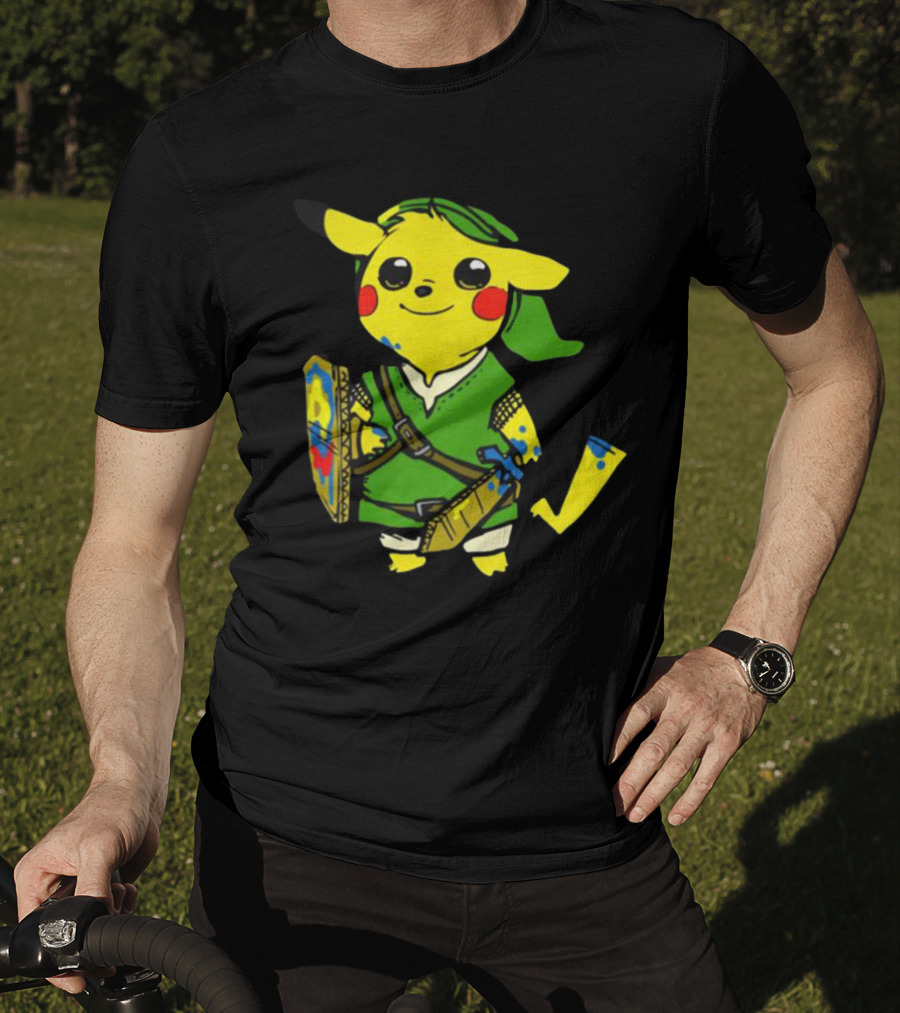 Pikachu In Link's Costume With Hylian Shield From The Legend Of Zelda T-Shirt