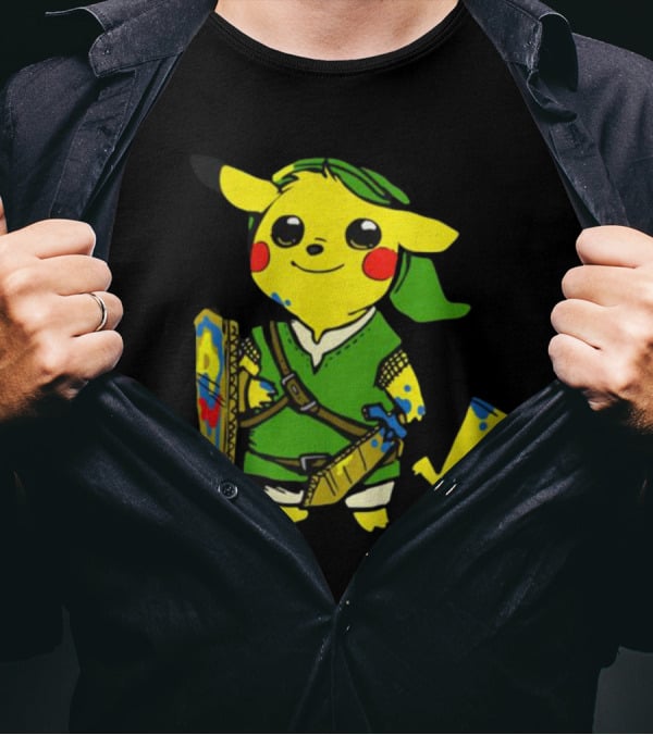 Pikachu In Link's Costume With Hylian Shield From The Legend Of Zelda T-Shirt