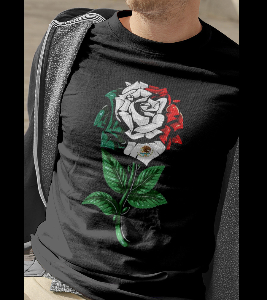 Rose In Colors Of Mexican Flag With Emblem T-Shirt