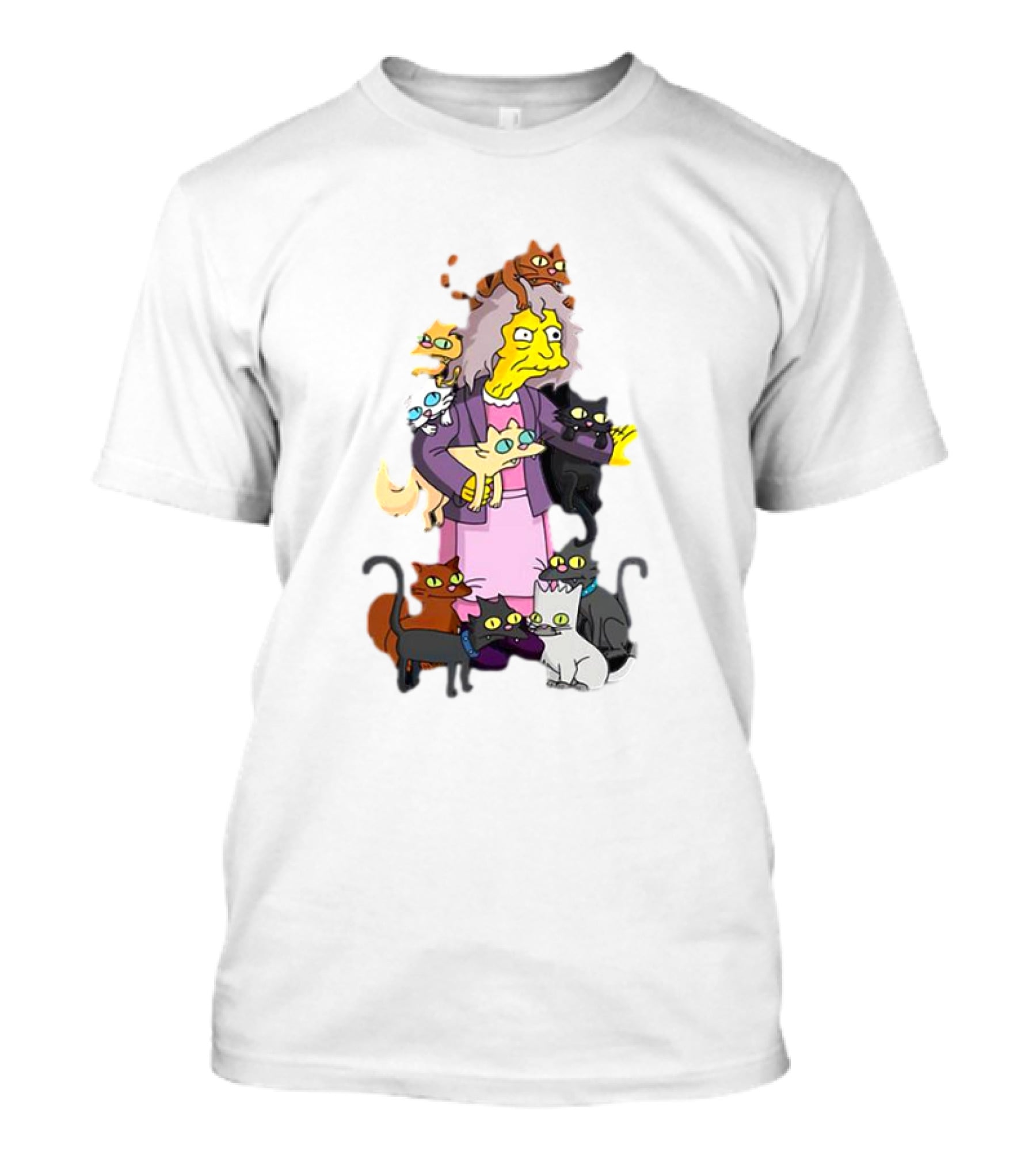 The Simpsons Crazy Cat Lady Surrounded By Mischievous Cats T-Shirt
