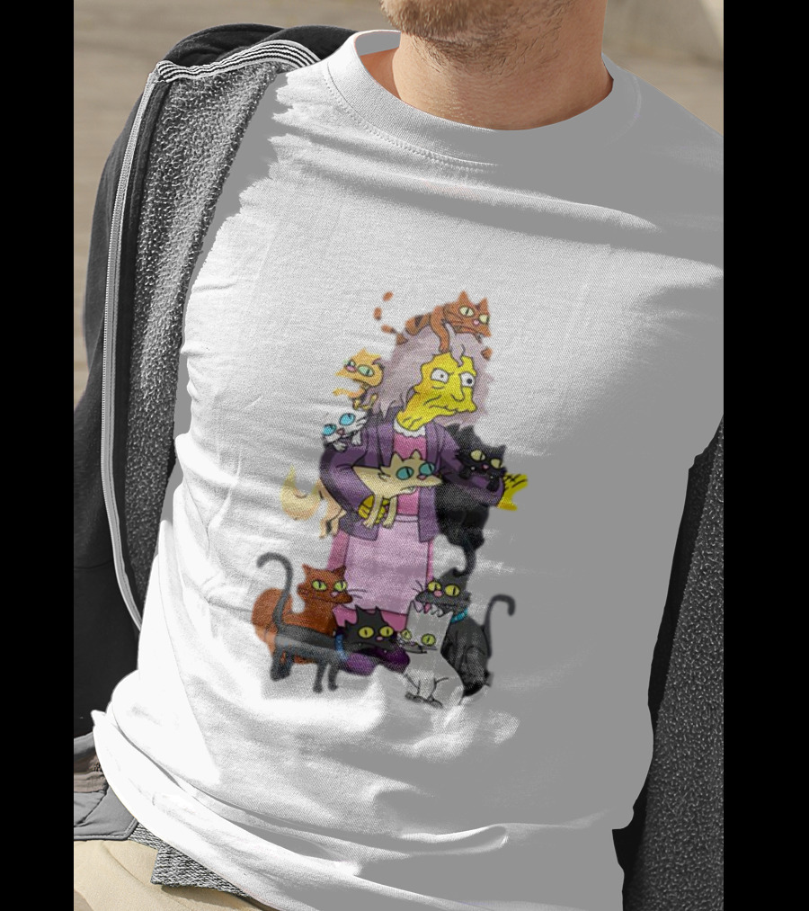 The Simpsons Crazy Cat Lady Surrounded By Mischievous Cats T-Shirt