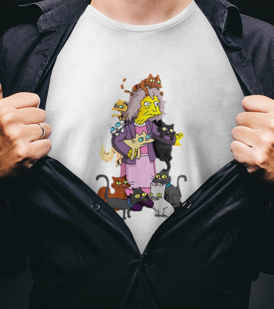 The Simpsons Crazy Cat Lady Surrounded By Mischievous Cats T-Shirt
