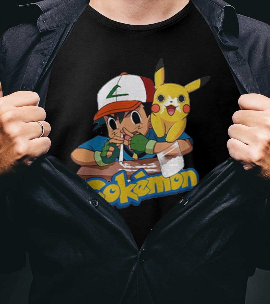 Cokemon Parody Pikachu Ash Ketchum Anime Humor T-Shirt