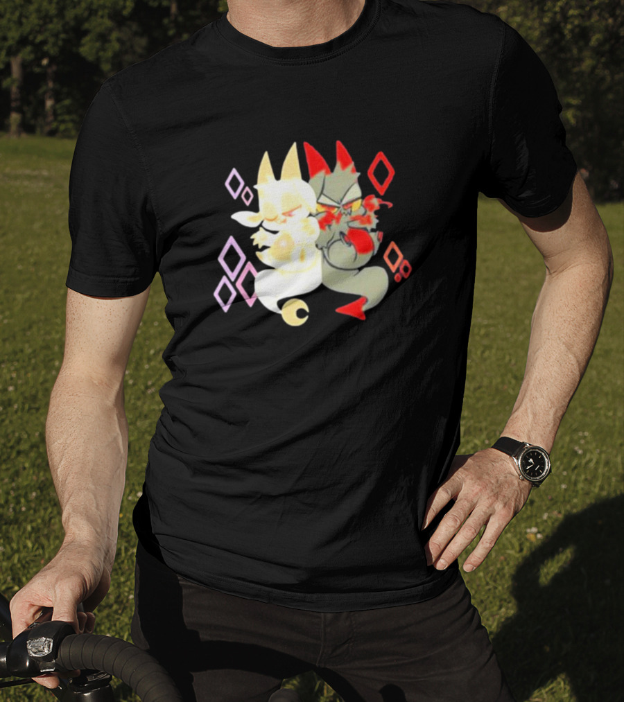 Buzzfeed Chikn Nuggit Devil And Angel Characters With Colorful Diamond T-Shirt