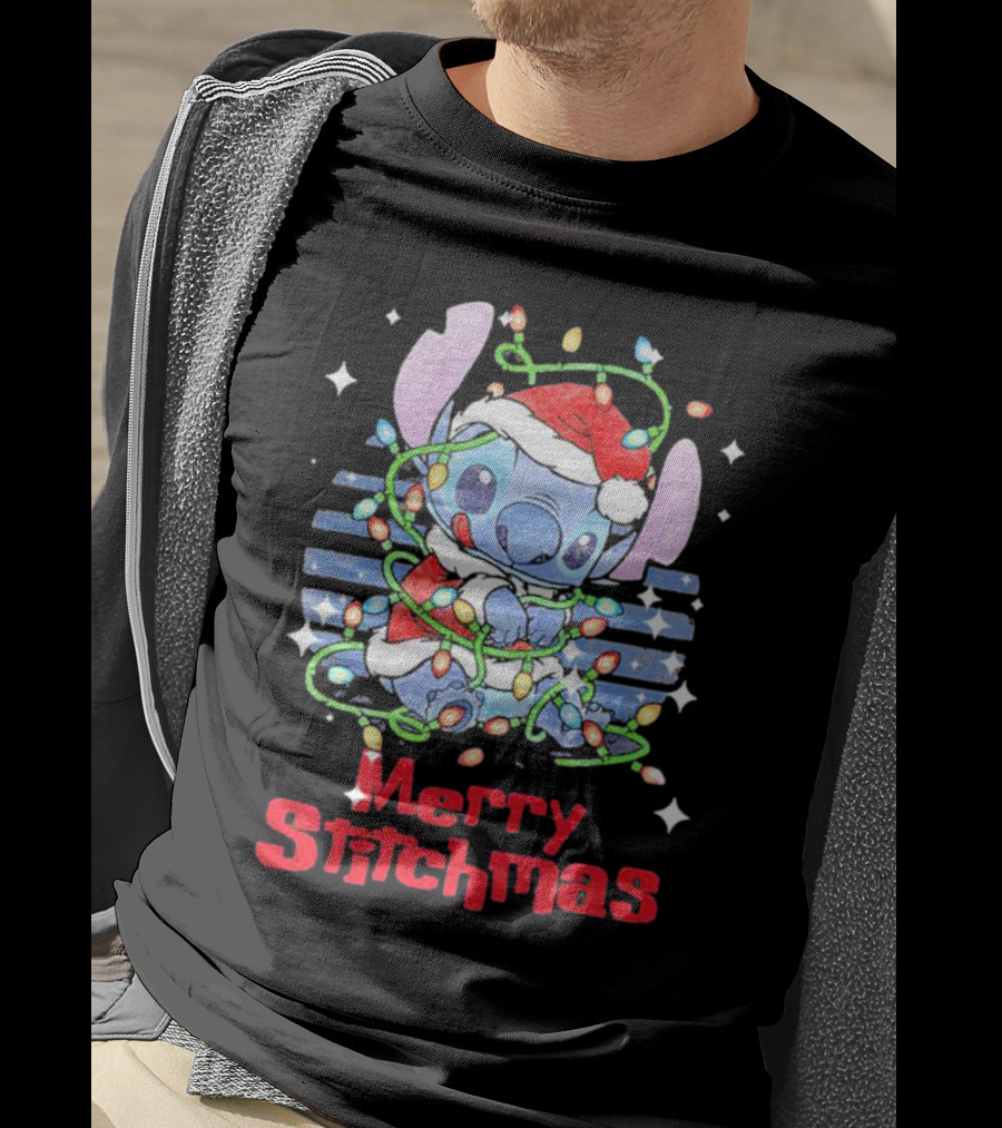 Merry Stitchmas Stitch Santa Claus Holiday Lights T-Shirt