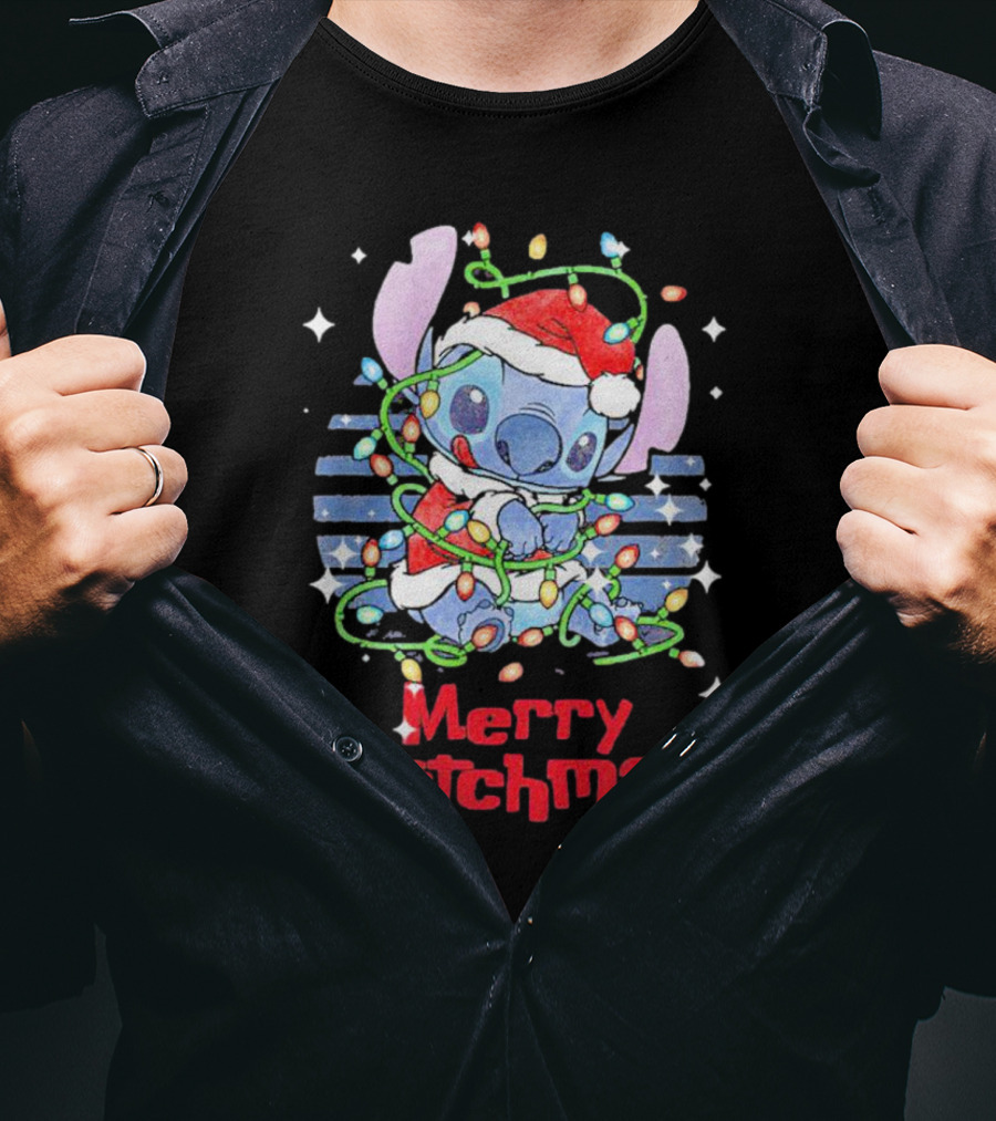 Merry Stitchmas Stitch Santa Claus Holiday Lights T-Shirt