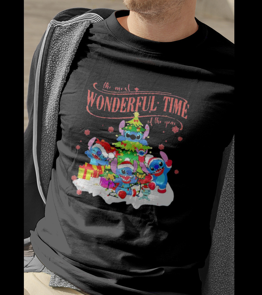 Stitch Santa Claus Wonderful Time Christmas Tree T-Shirt