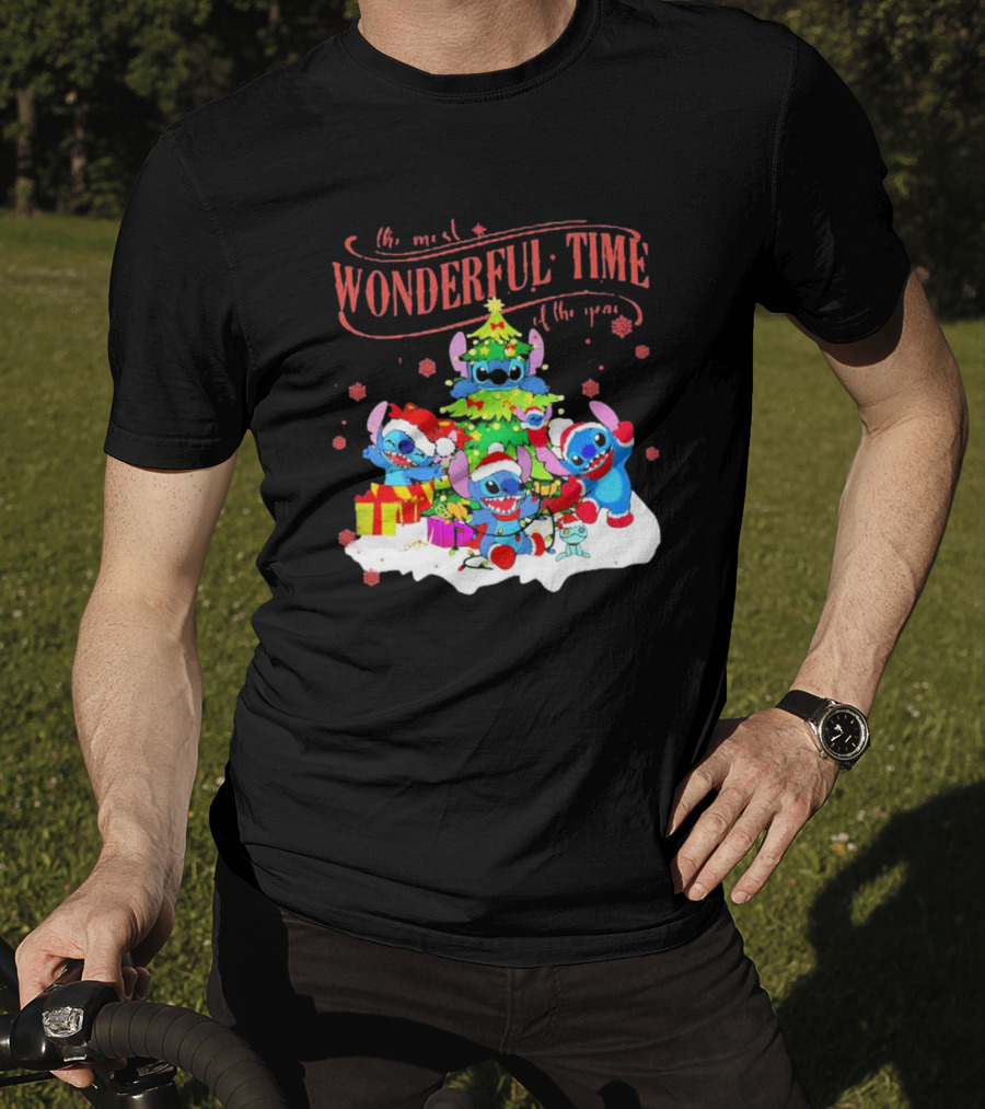 Stitch Santa Claus Wonderful Time Christmas Tree T-Shirt