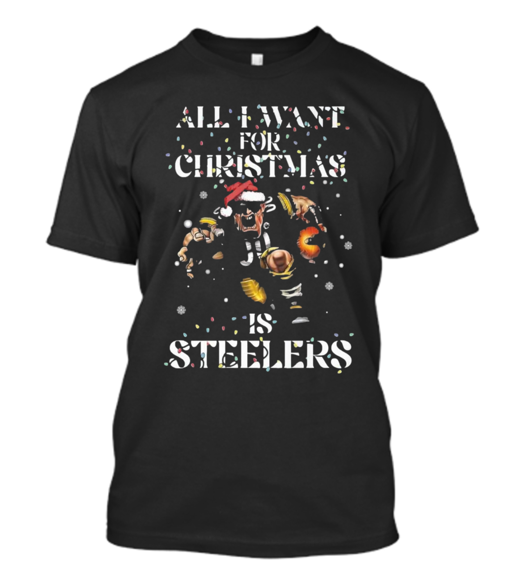 All I Want For Christmas Is Steelers Festive Football Fan Santa Motif T-Shirt