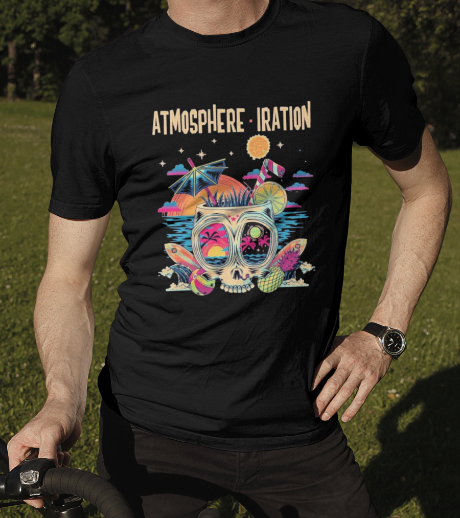 Atmosphere Iration Tropical Skull Beach Paradise T-Shirt