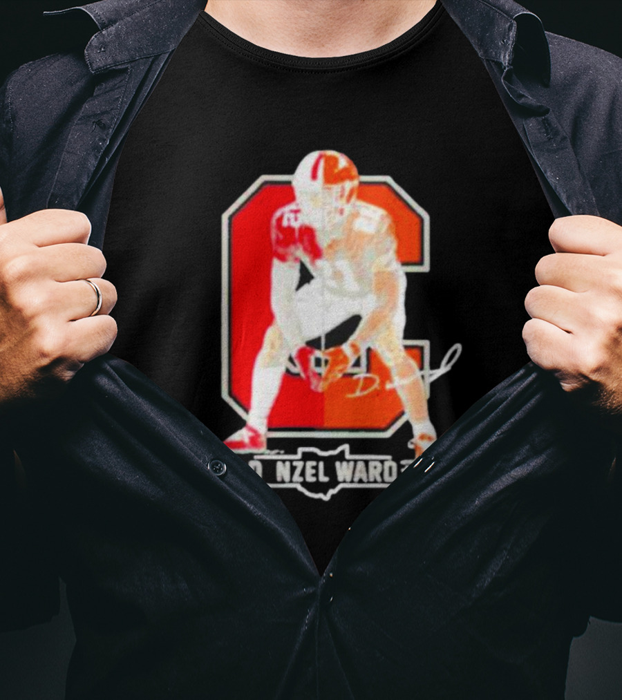 Denzel Ward Ohio Football Columbus To Cleveland Signature Orange C T-Shirt