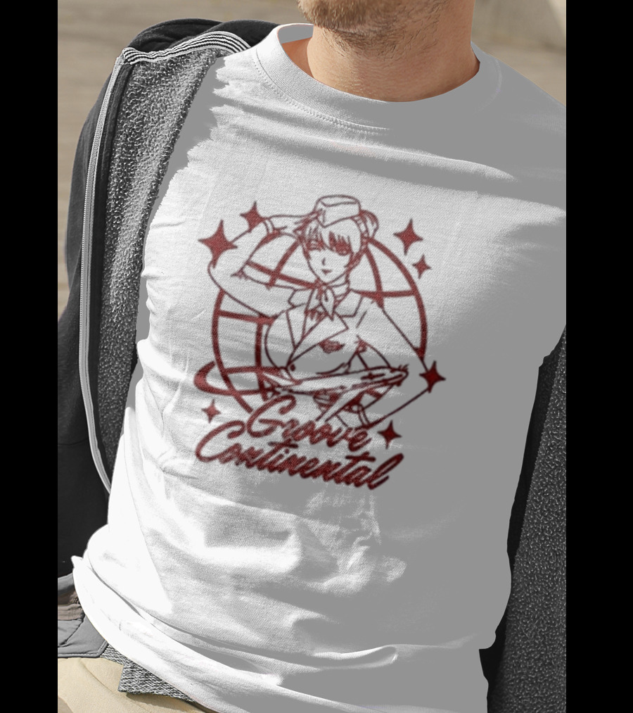 Groove Continental Flight Icon With Stewardess And Global Motif T-Shirt