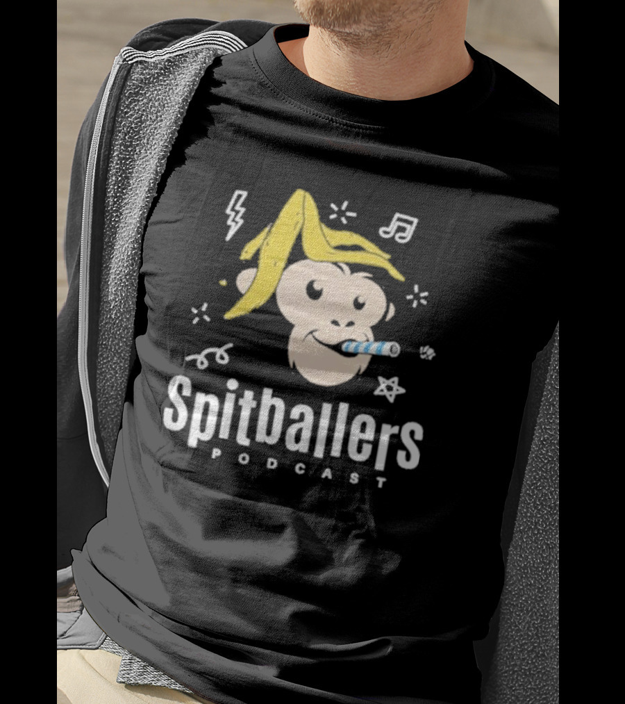 Spitballers Podcast Monkey With Party Accessories And Musical Notes T-Shirt