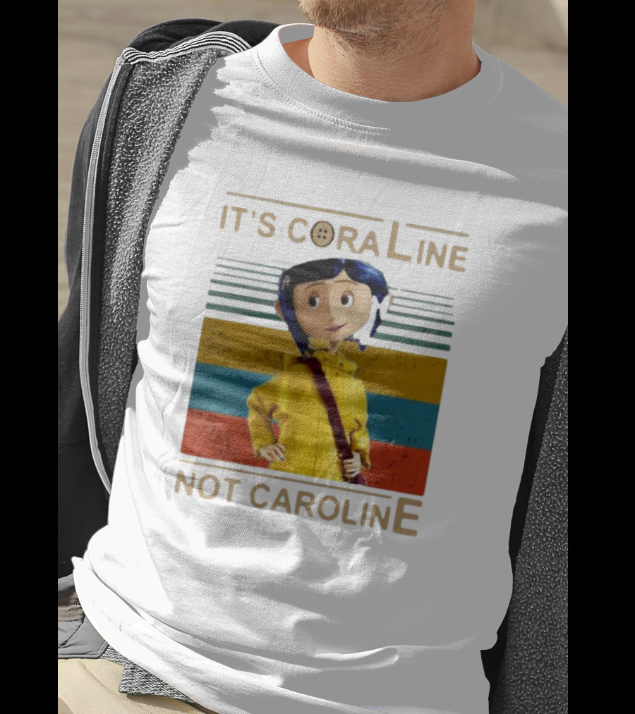 It's Coraline Not Caroline Vintage Button Eyes Yellow Raincoat T-Shirt