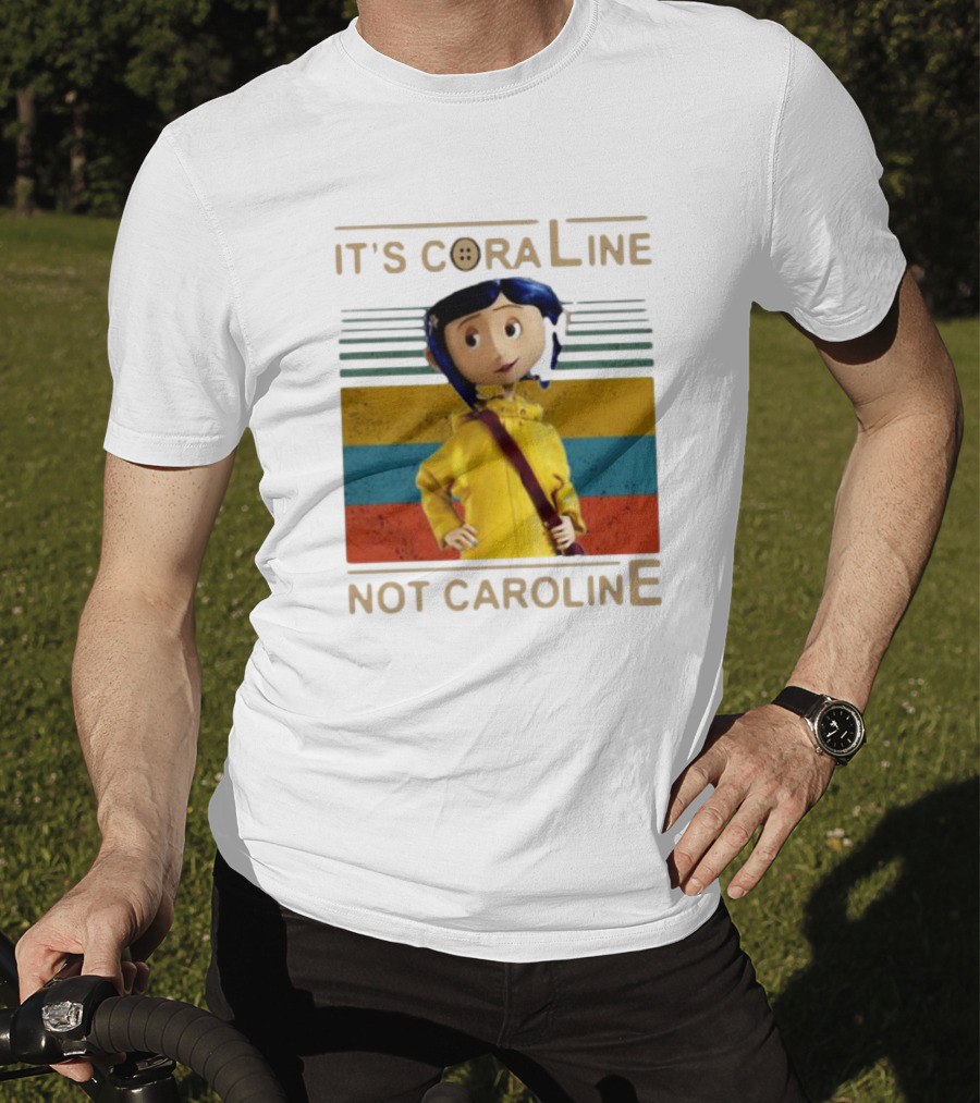 It's Coraline Not Caroline Vintage Button Eyes Yellow Raincoat T-Shirt