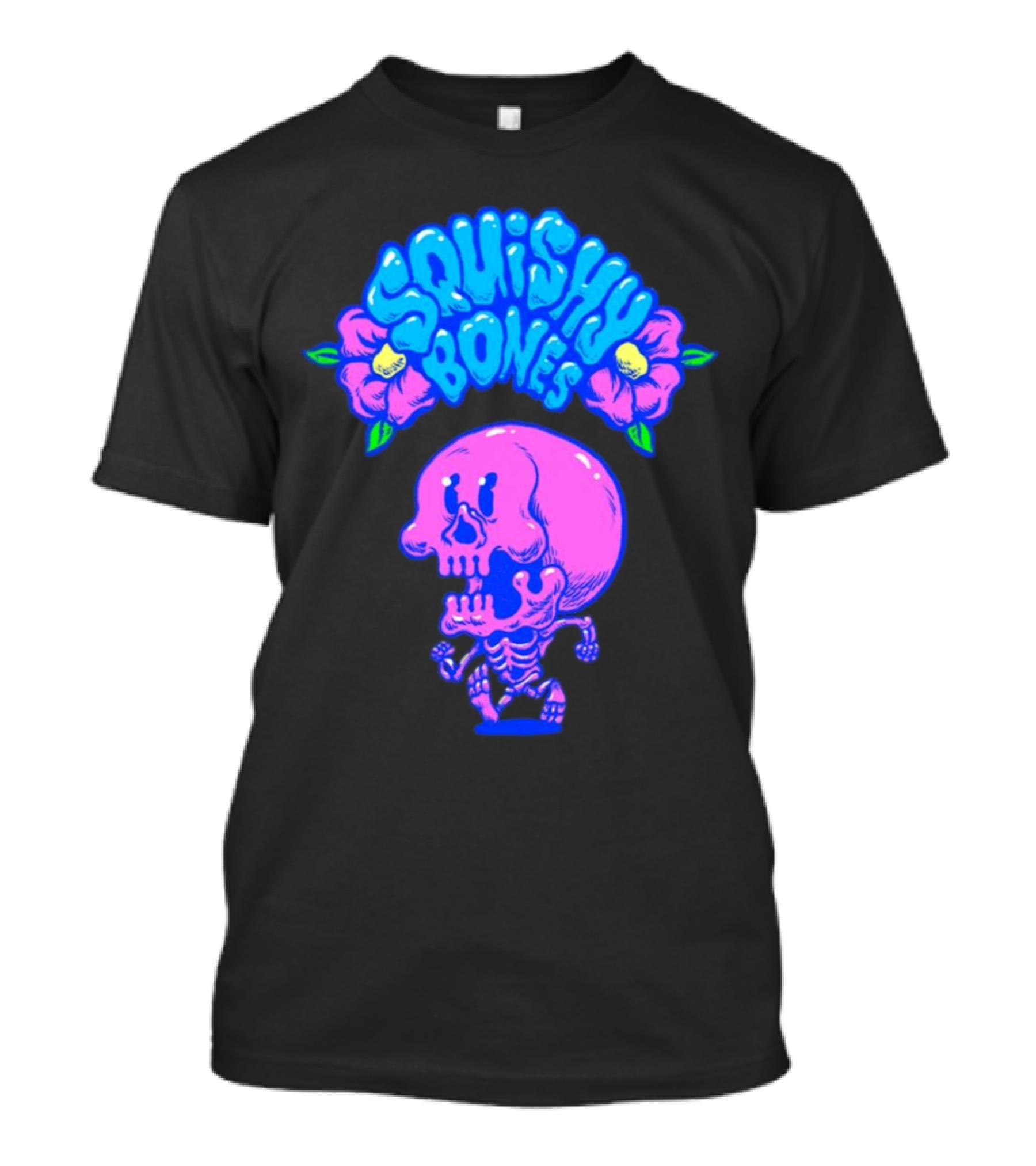 Danny Gonzalez Squishy Bones Vibrant Skull And Flowers Navy T-Shirt