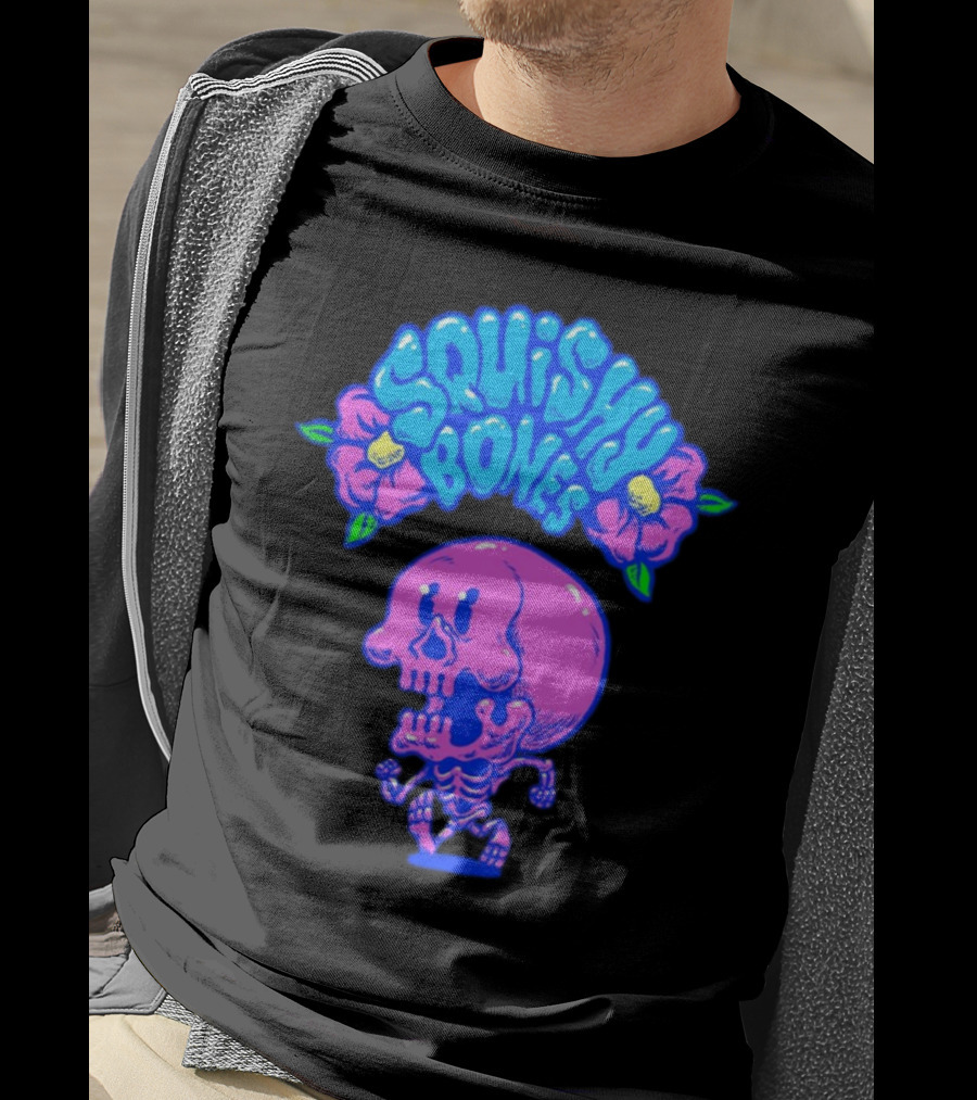 Danny Gonzalez Squishy Bones Vibrant Skull And Flowers Navy T-Shirt
